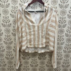 Roxy Beige and White Striped Cropped Pullover